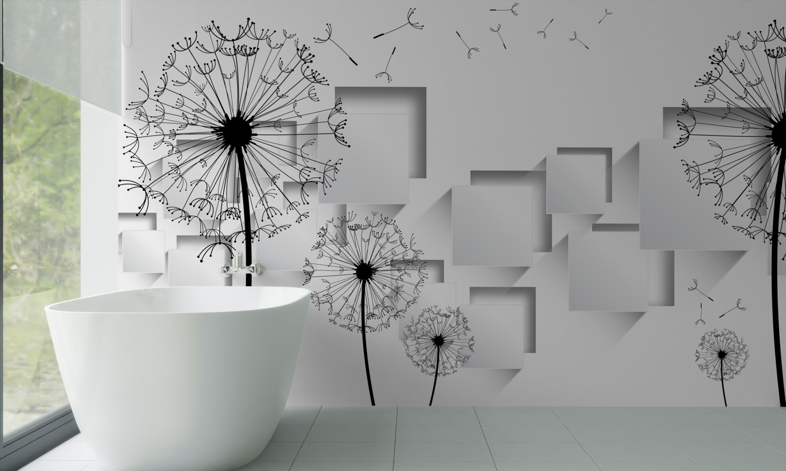 Fotobehang de kubussen op de achtergrond worden aangevuld door melkgras