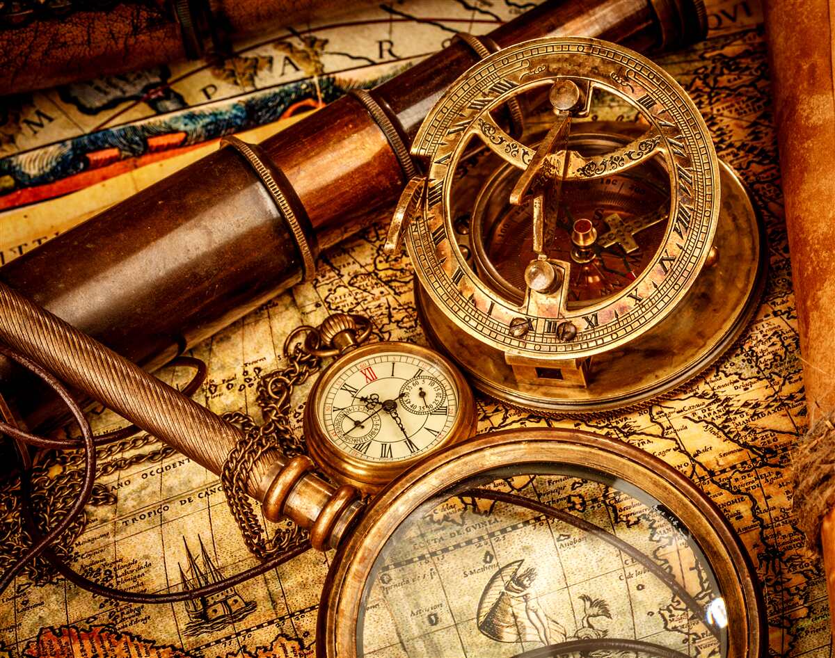 Fotobehang navigatieapparatuur zoals een kompas en andere navigatie-elementen