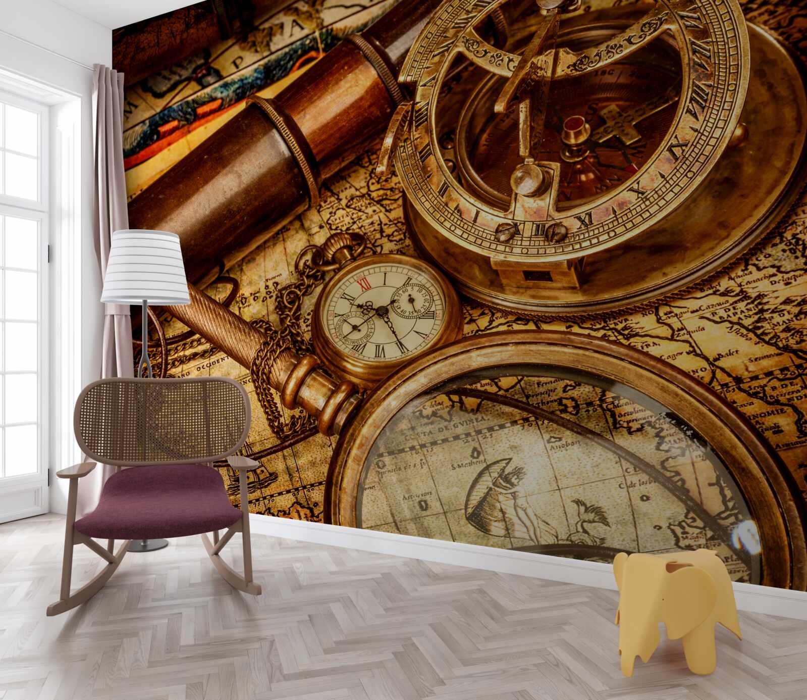 Fotobehang navigatieapparatuur zoals een kompas en andere navigatie-elementen