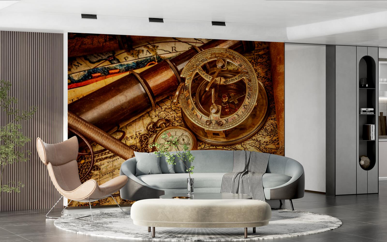 Fotobehang navigatieapparatuur zoals een kompas en andere navigatie-elementen