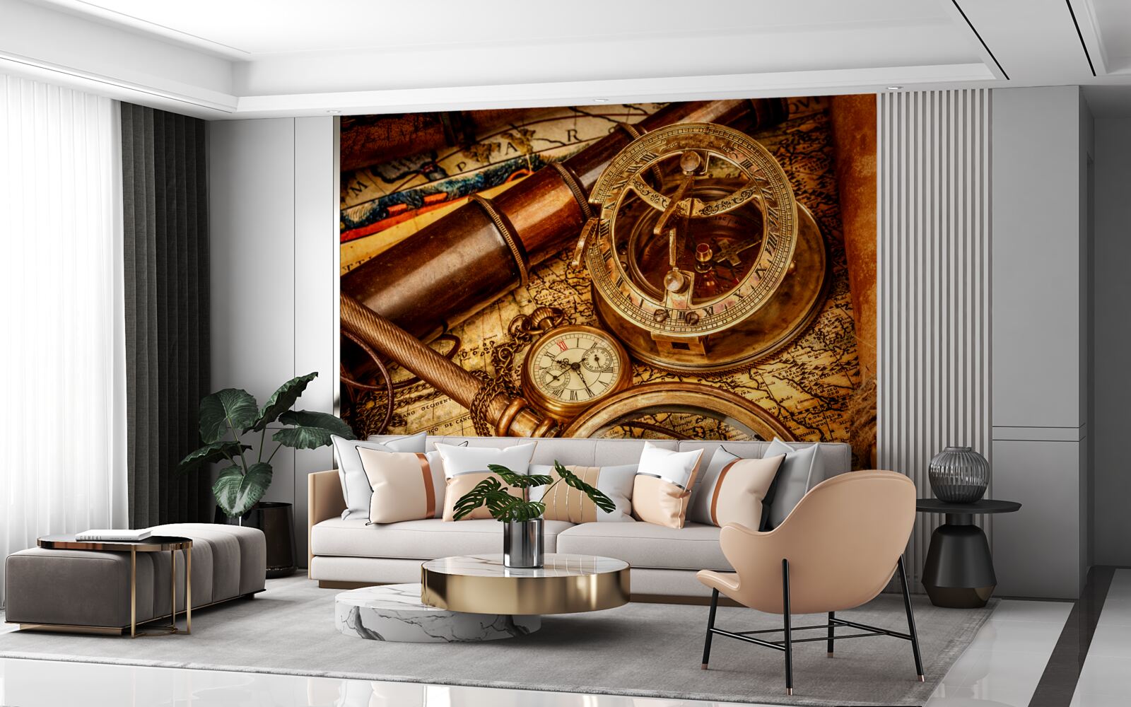 Fotobehang navigatieapparatuur zoals een kompas en andere navigatie-elementen