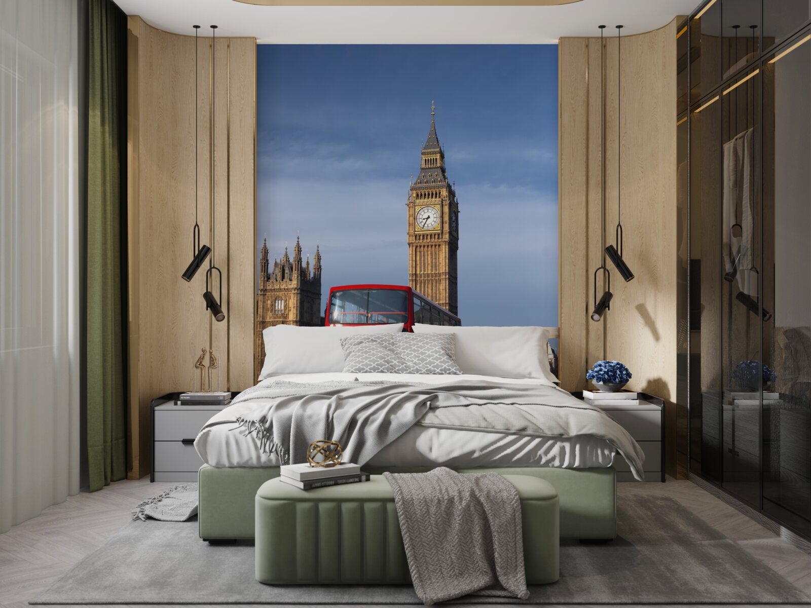 Fotobehang bus met passagiers verlaat Big Ben