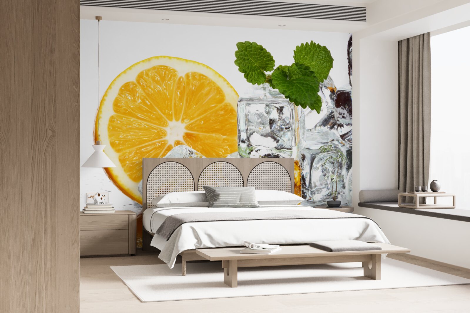 Fotobehang ijs in de vorm van rechthoeken en een rijpe sinaasappel