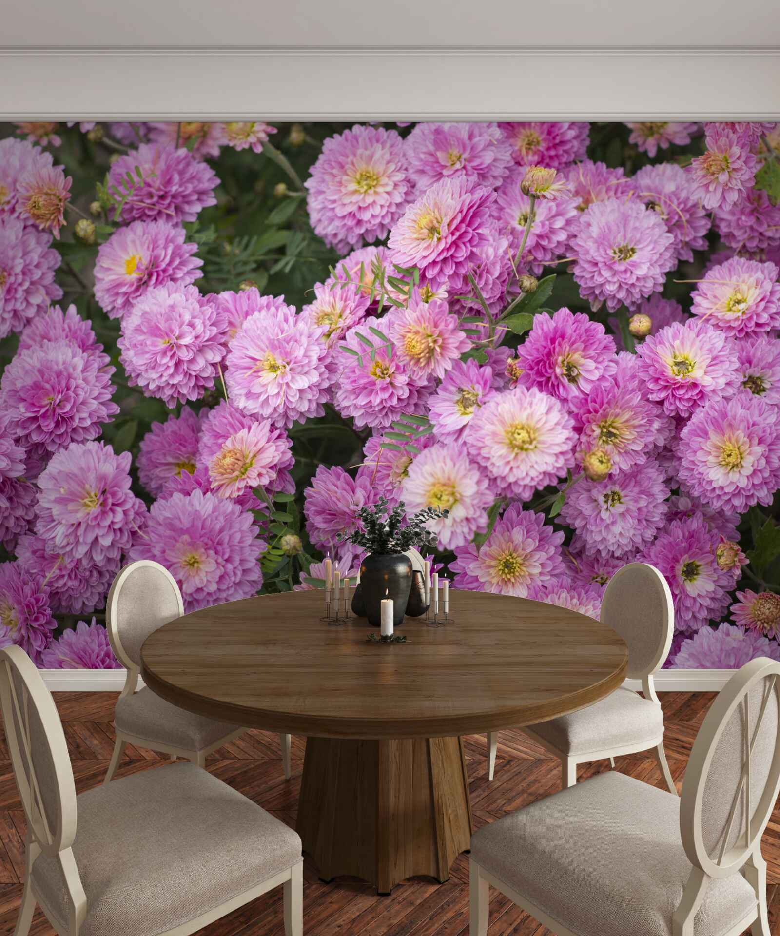 Fotobehang prachtige gerbera's met heldere lila margrieten