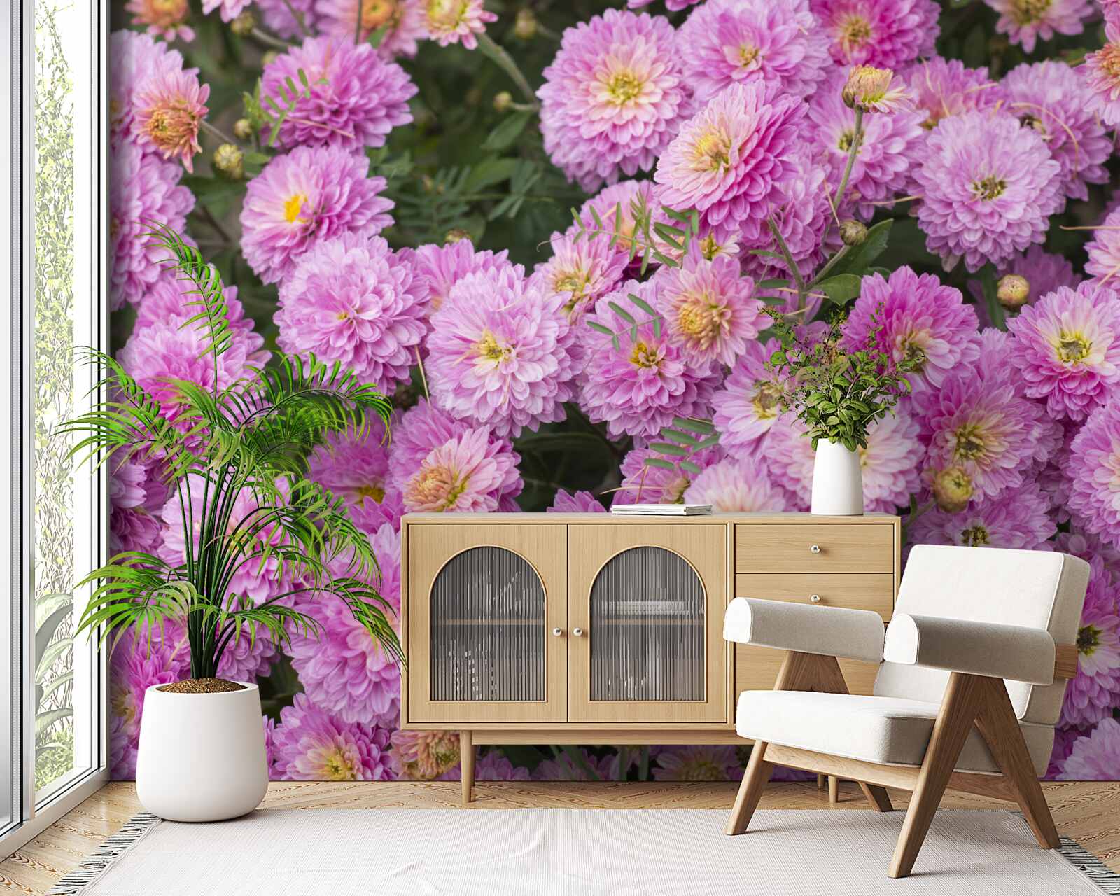 Fotobehang prachtige gerbera's met heldere lila margrieten