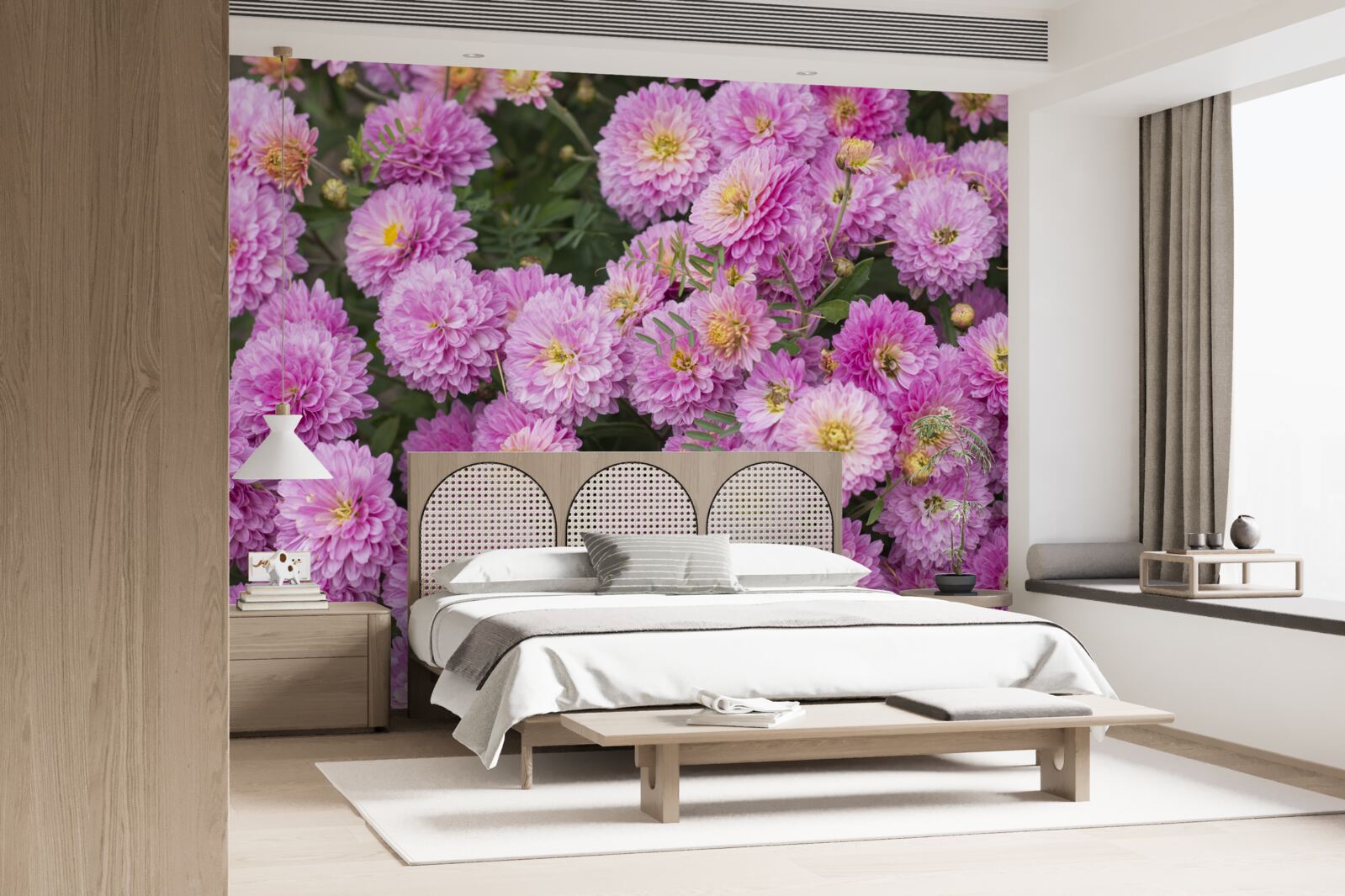 Fotobehang prachtige gerbera's met heldere lila margrieten