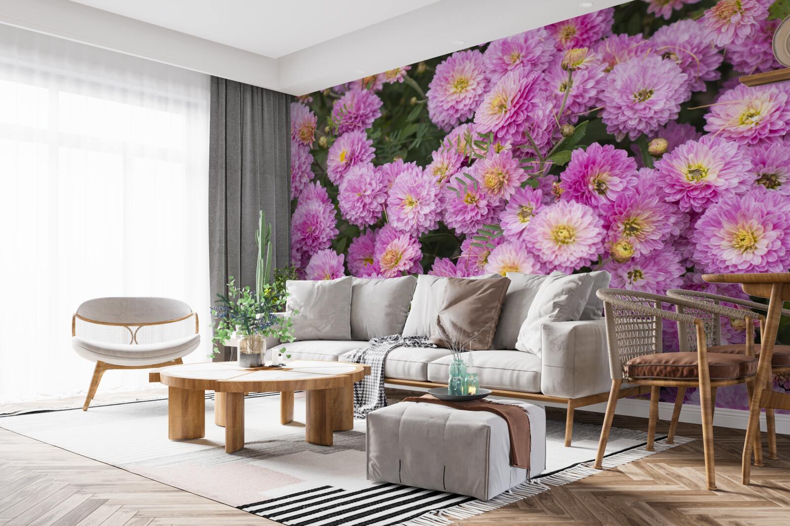 Fotobehang prachtige gerbera's met heldere lila margrieten