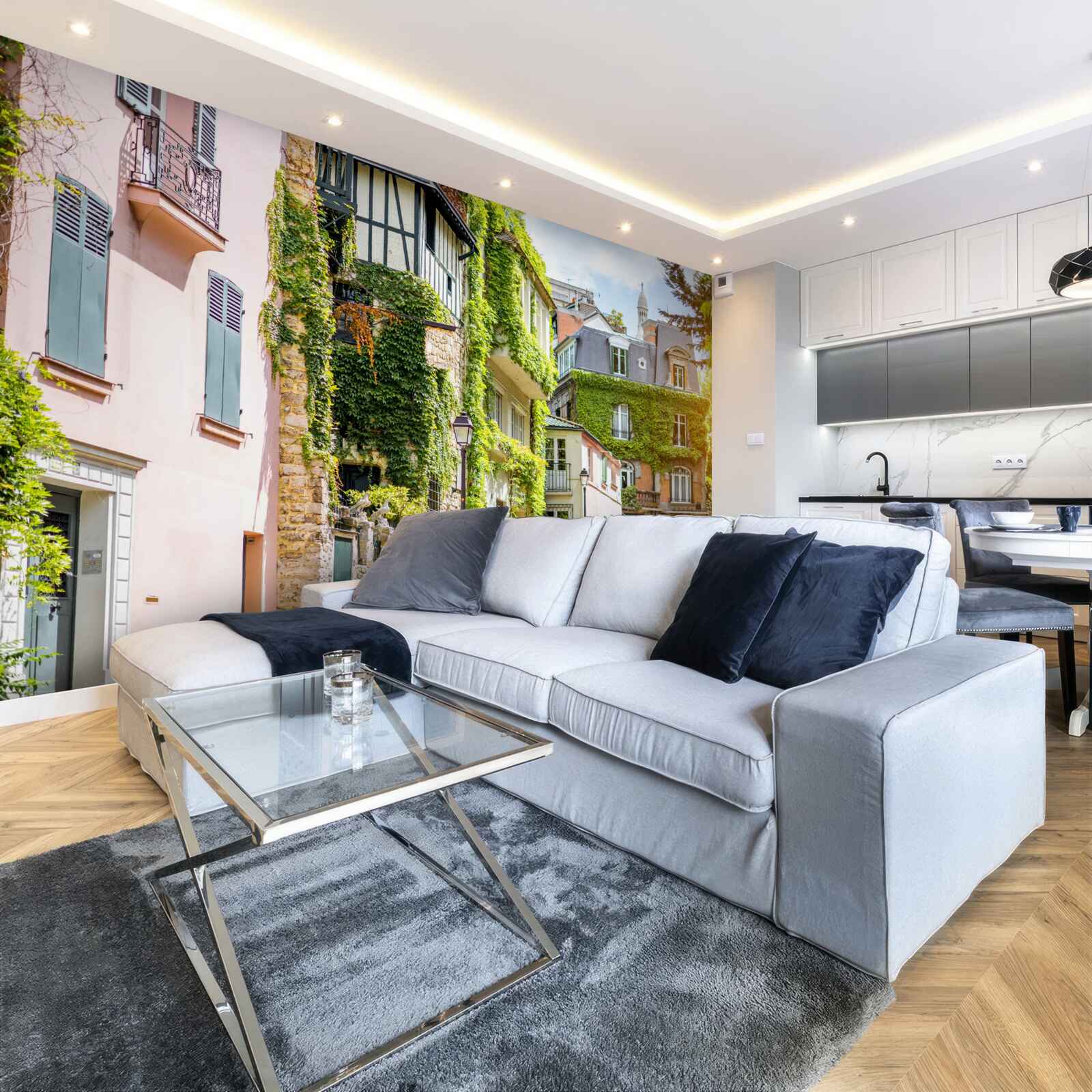 Fotobehang oude huizen bedekt met prachtige planten