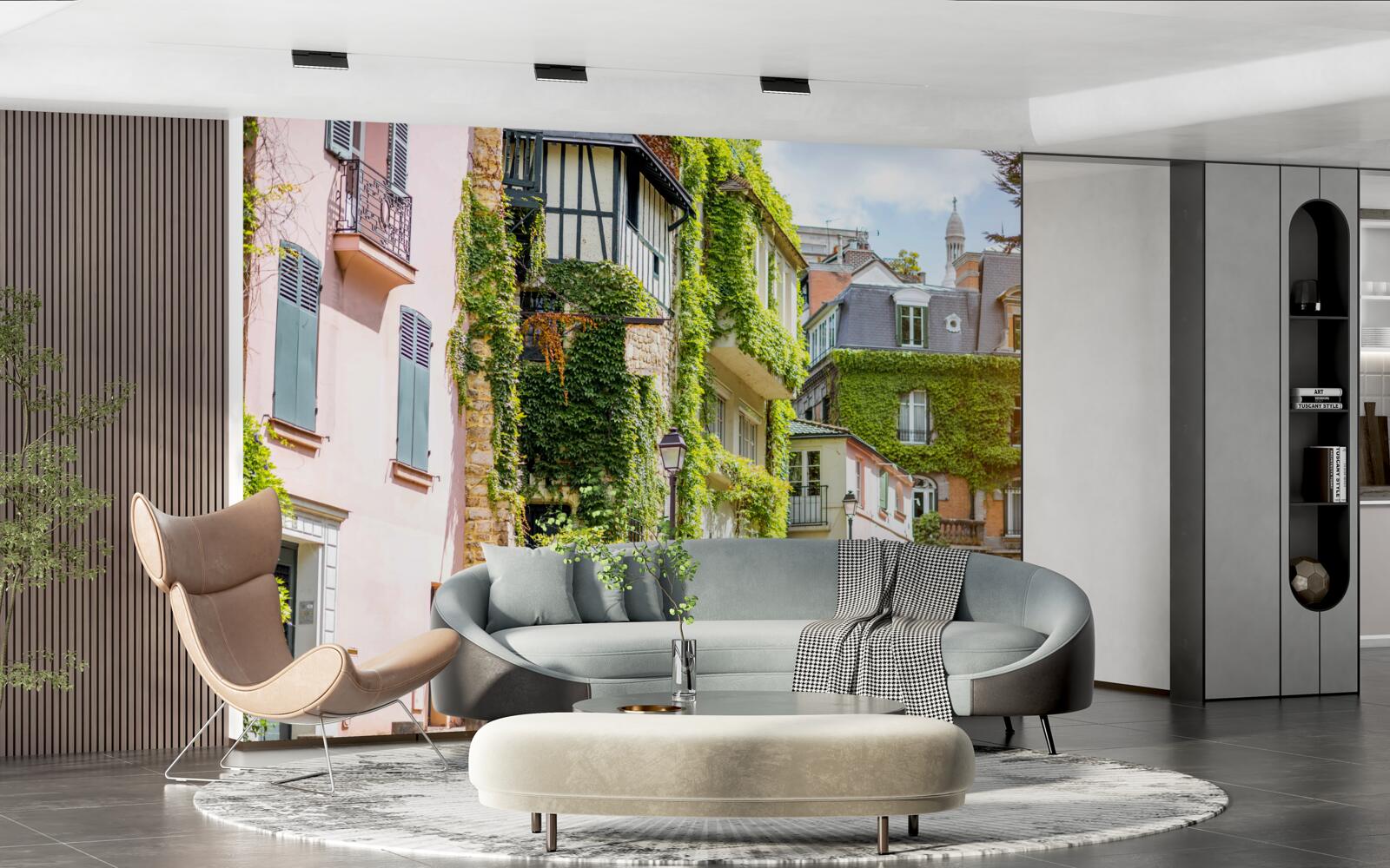 Fotobehang oude huizen bedekt met prachtige planten