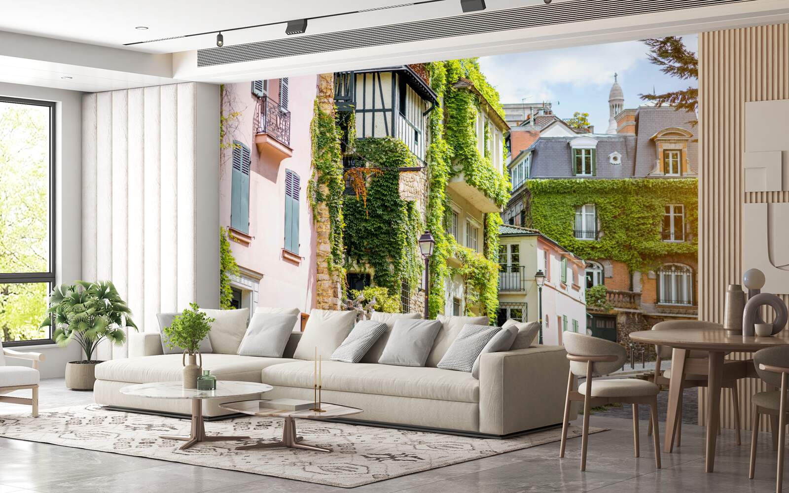 Fotobehang oude huizen bedekt met prachtige planten