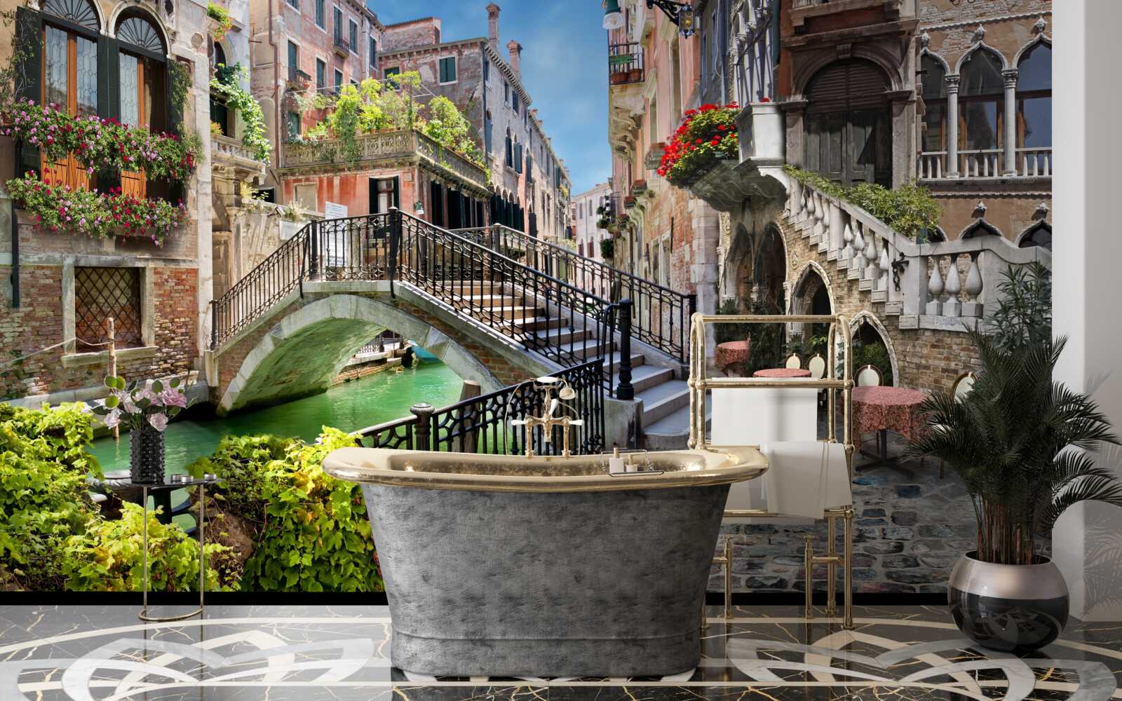 Fotobehang verwoeste brug over het kanaal van Venetië