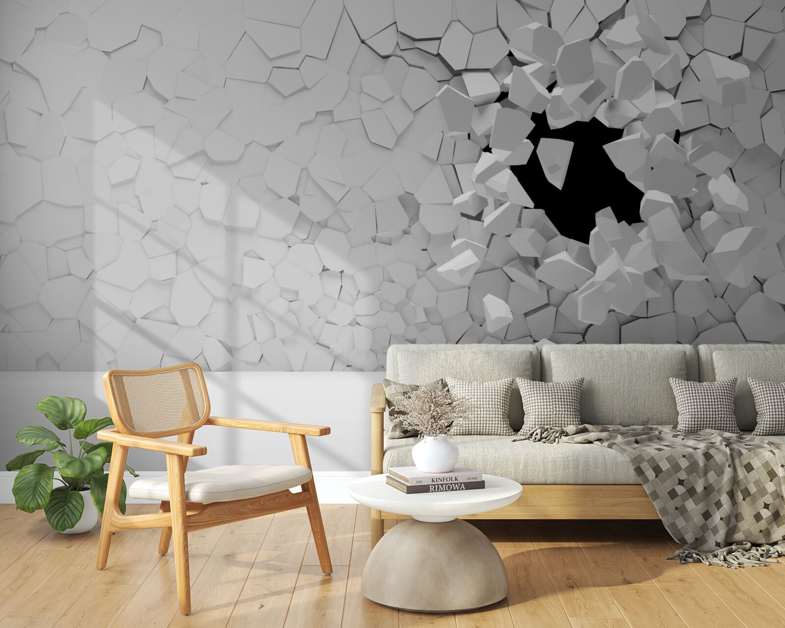 Fotobehang beschadigde grijze stenen muur