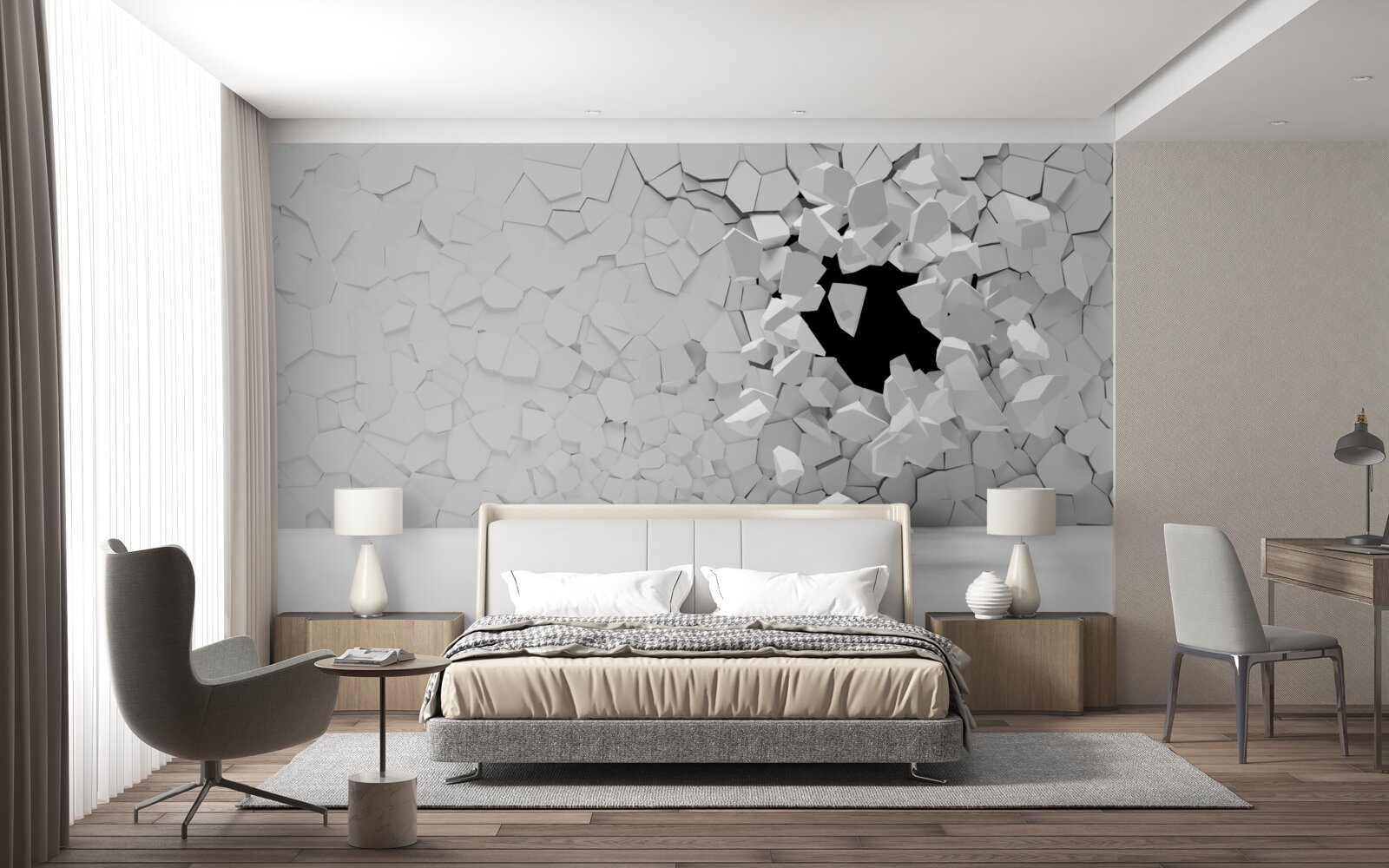 Fotobehang beschadigde grijze stenen muur