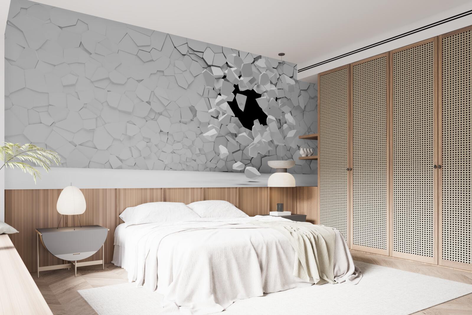 Fotobehang beschadigde grijze stenen muur