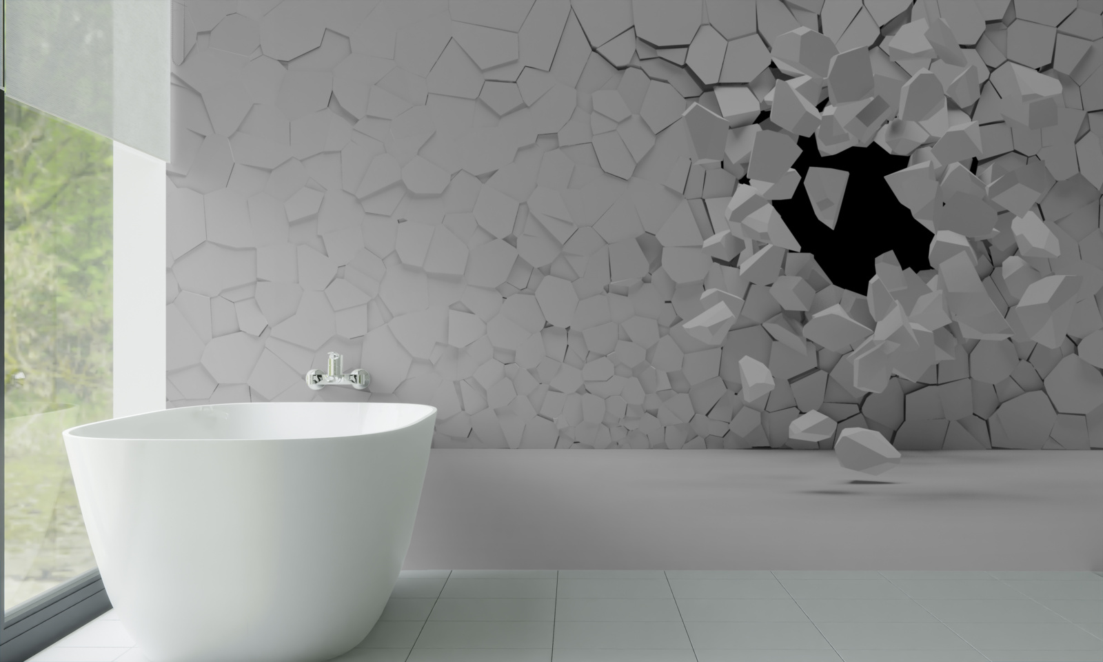 Fotobehang beschadigde grijze stenen muur