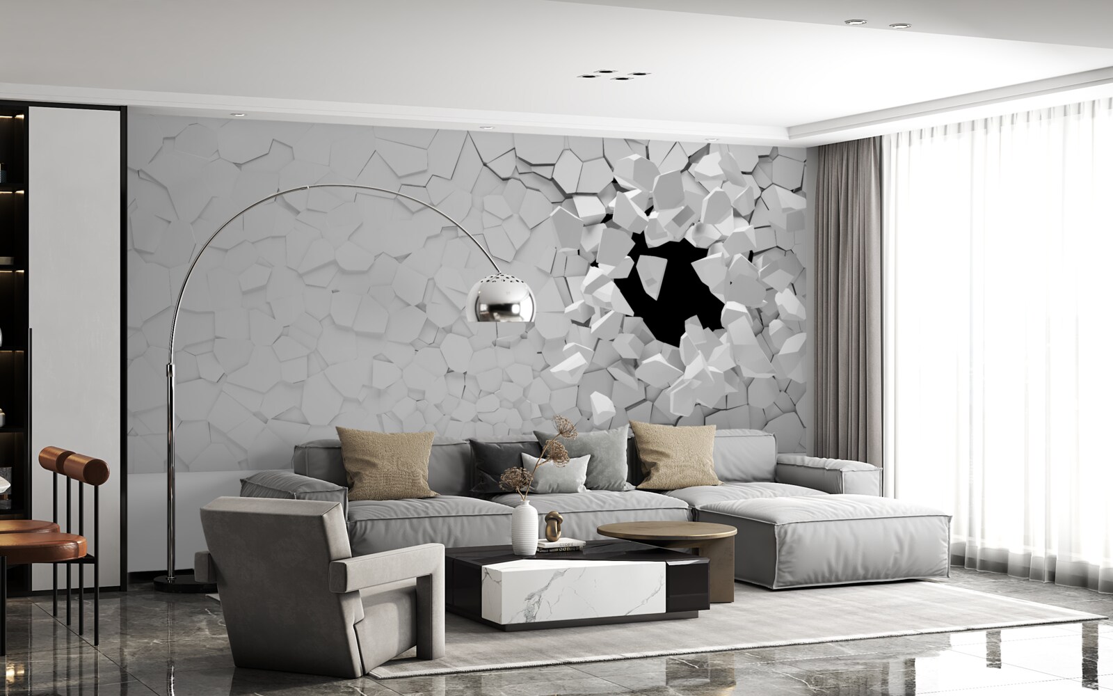 Fotobehang beschadigde grijze stenen muur