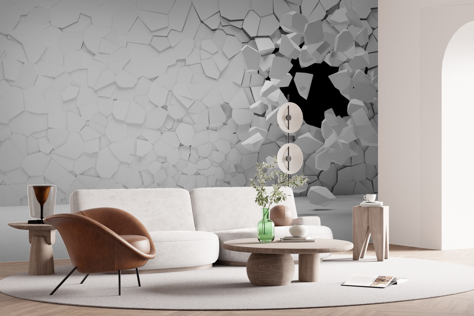 Fotobehang beschadigde grijze stenen muur