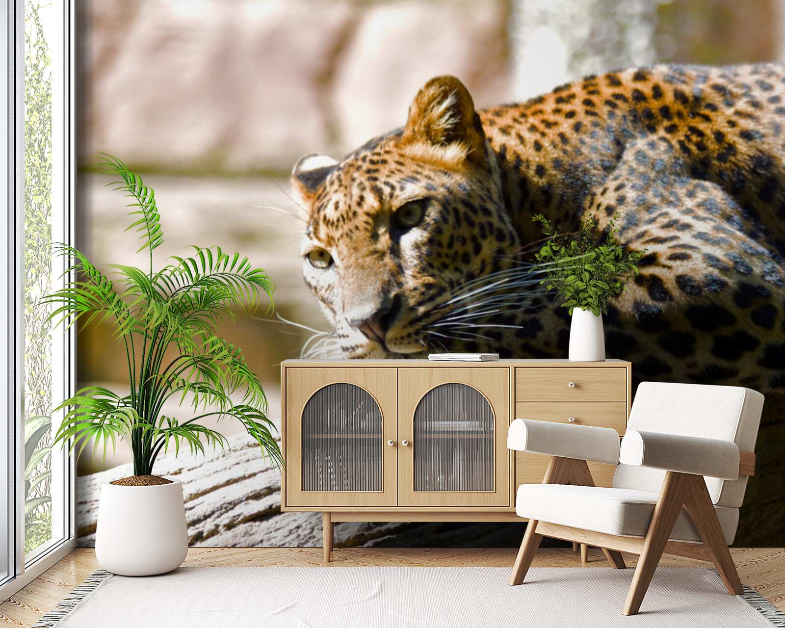 Fotobehang panter koesterend in de hete zon