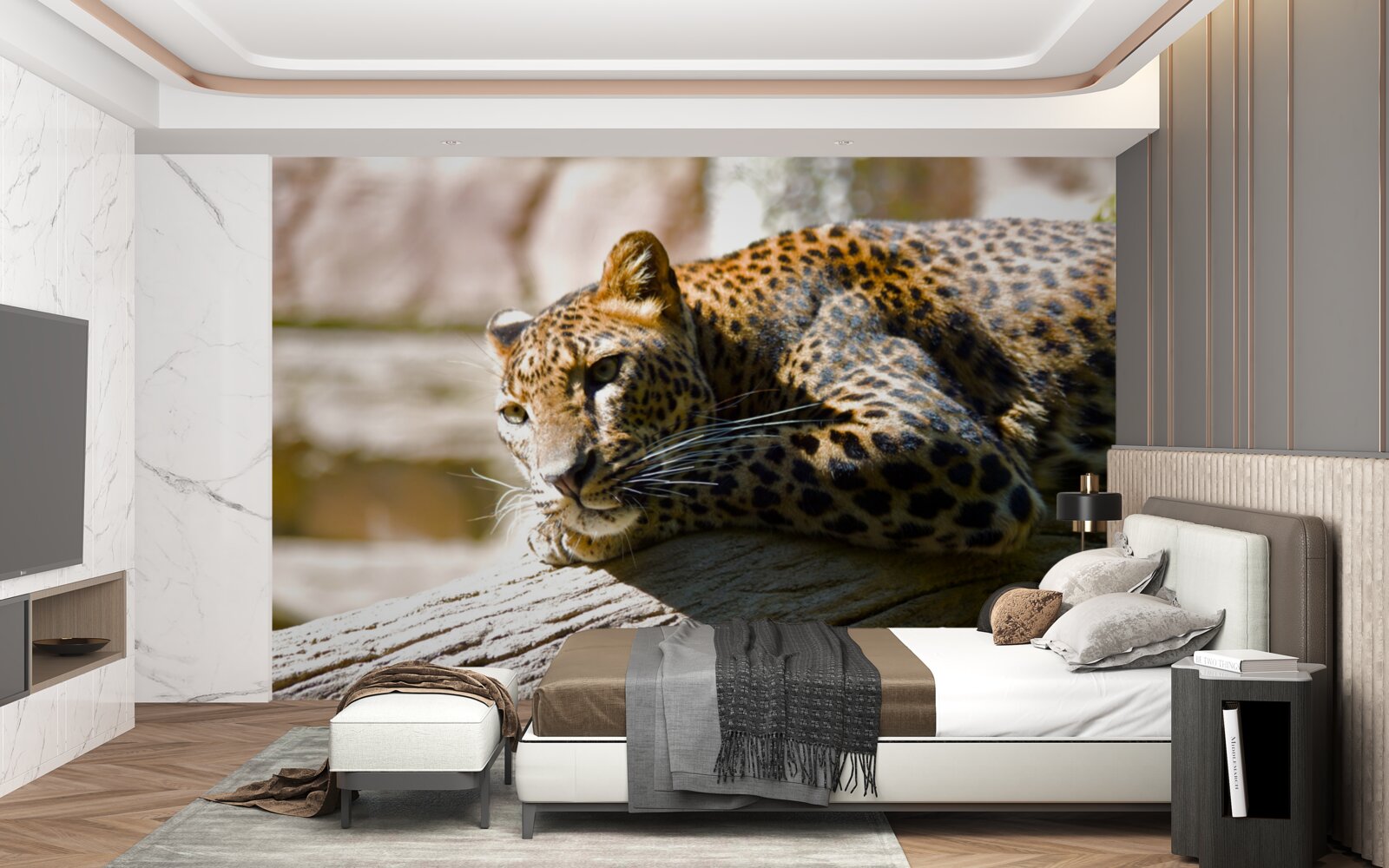 Fotobehang panter koesterend in de hete zon