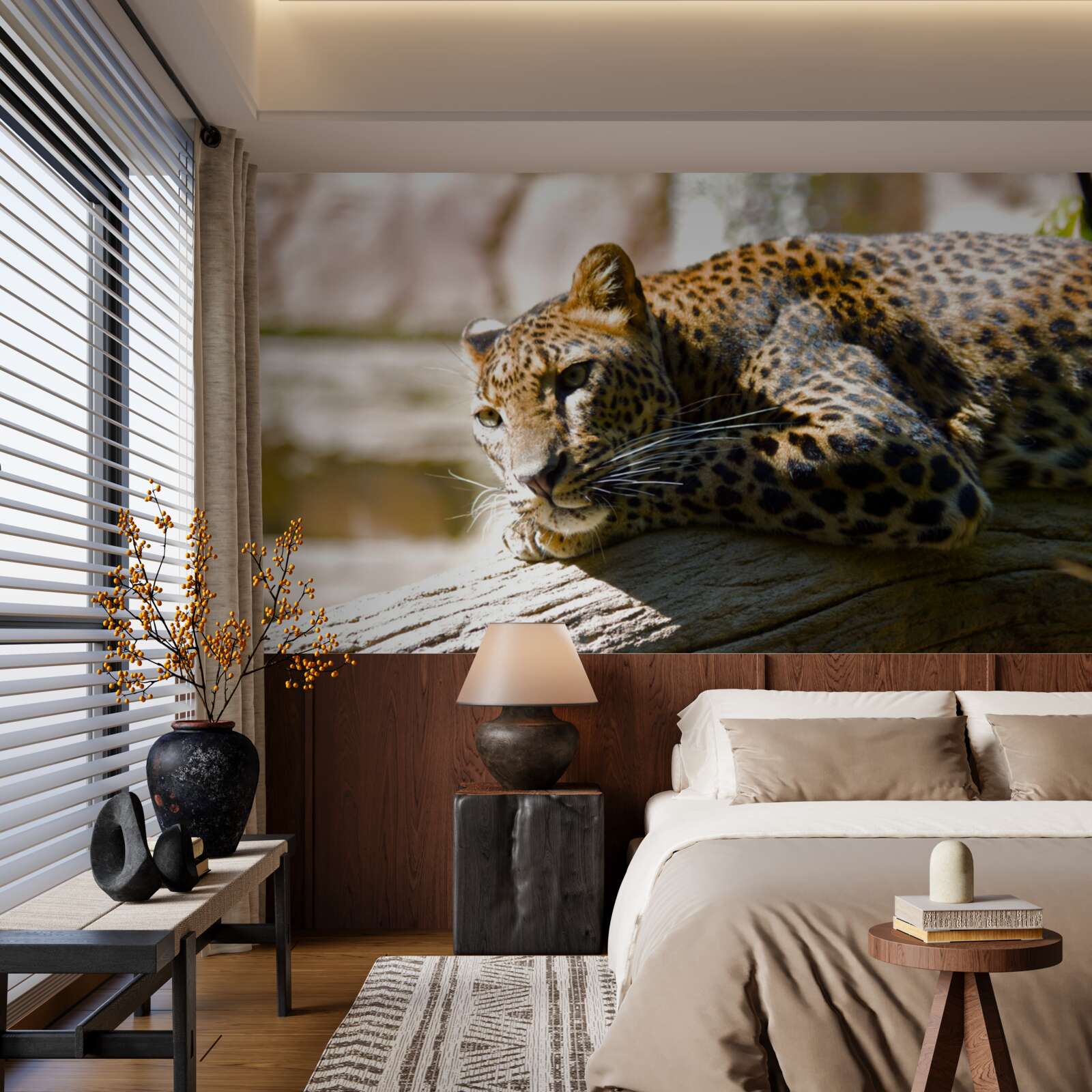 Fotobehang panter koesterend in de hete zon