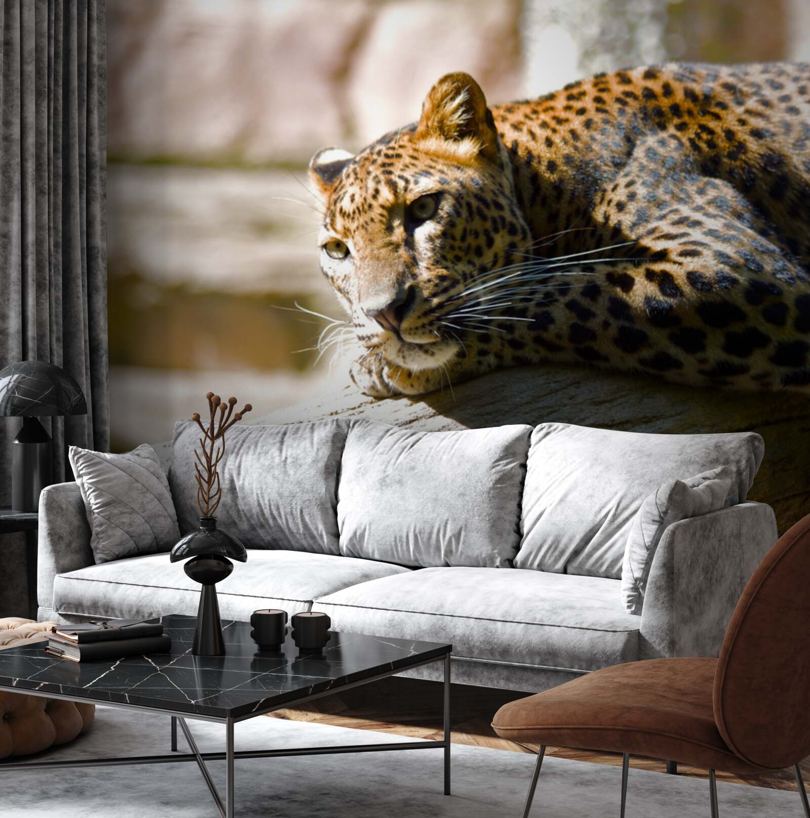 Fotobehang panter koesterend in de hete zon