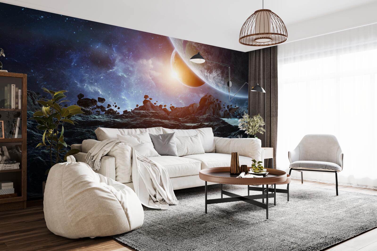 Fotobehang een toekomstige wereld met ruimteplaneten