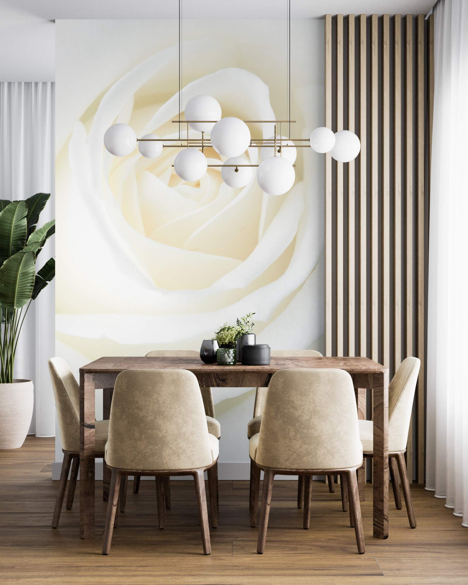 Fotobehang close-up van een sneeuwwitte rozenknop