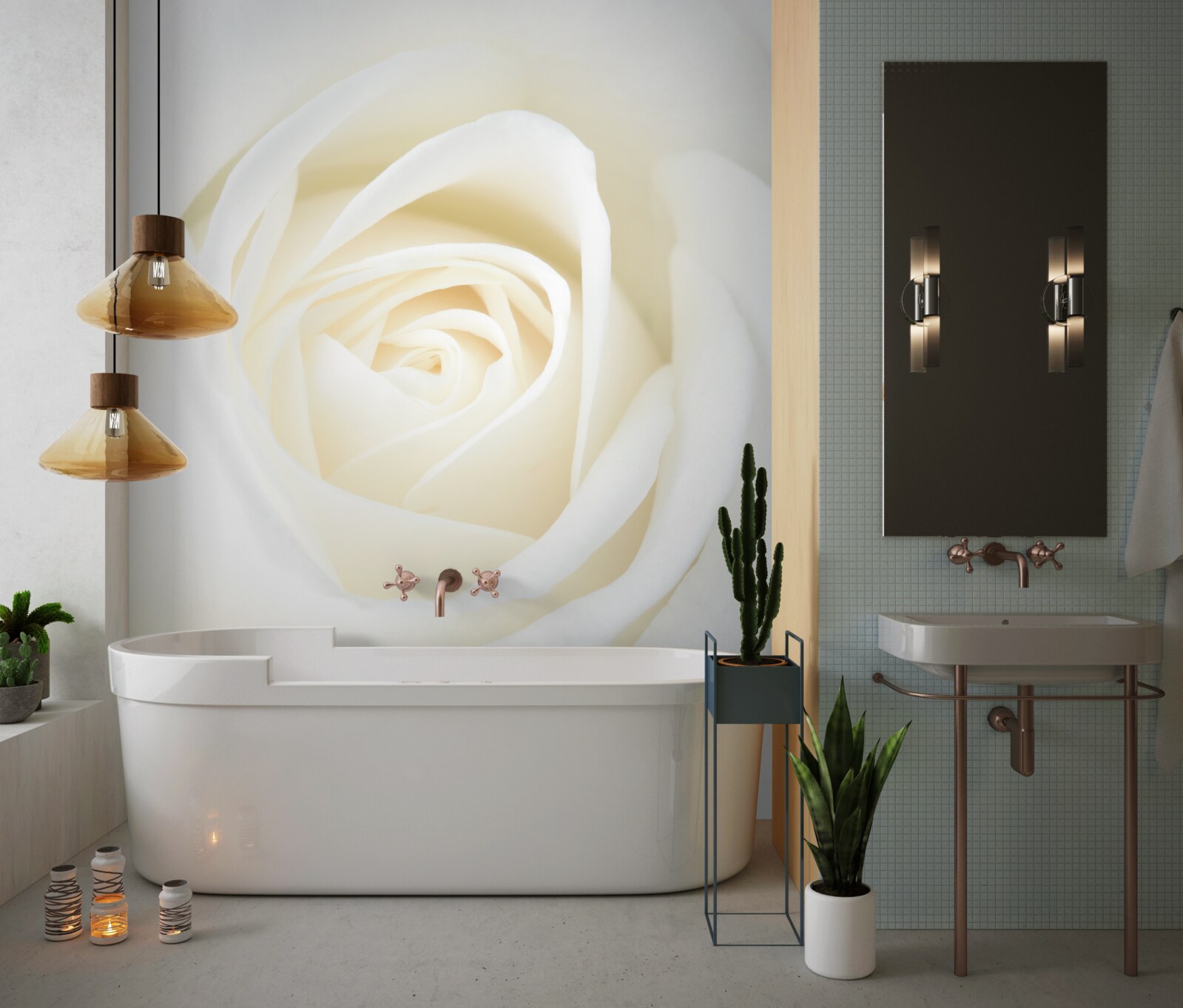 Fotobehang close-up van een sneeuwwitte rozenknop