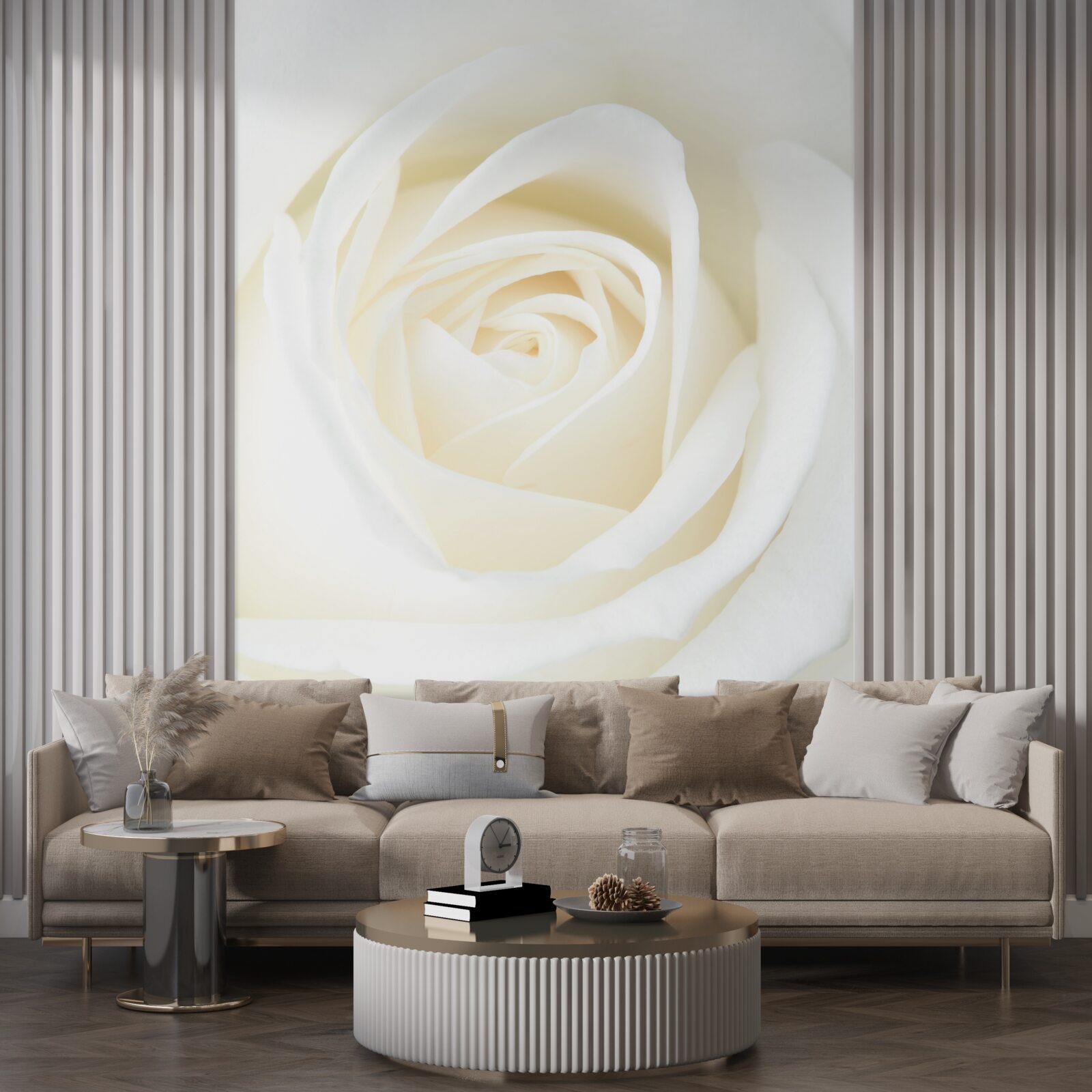 Fotobehang close-up van een sneeuwwitte rozenknop