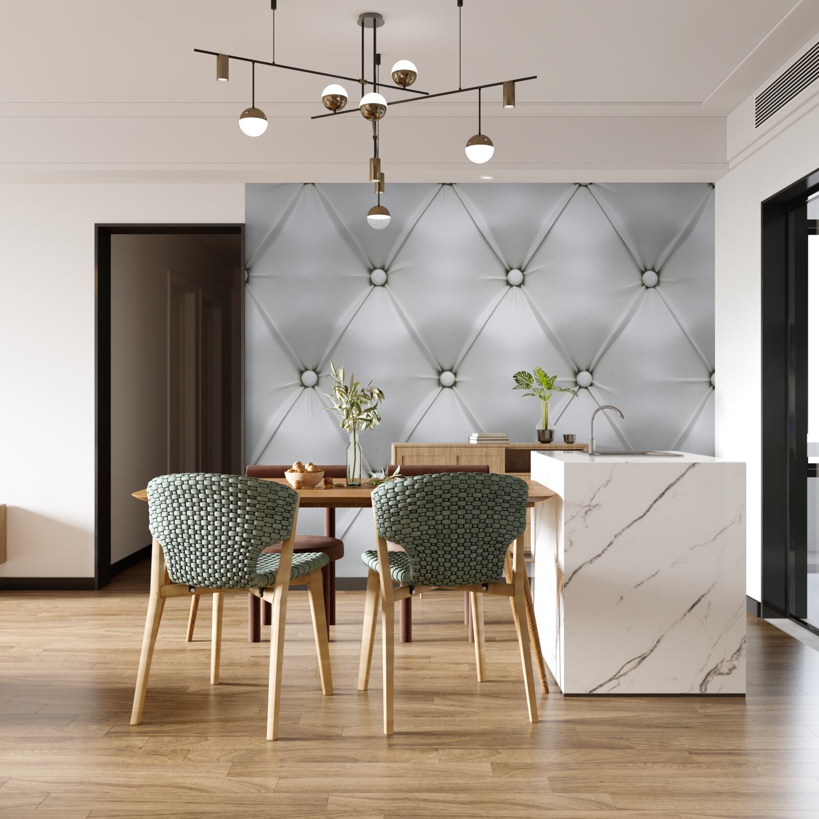 Fotobehang textuur van stof met parelmoeren inzetstukken