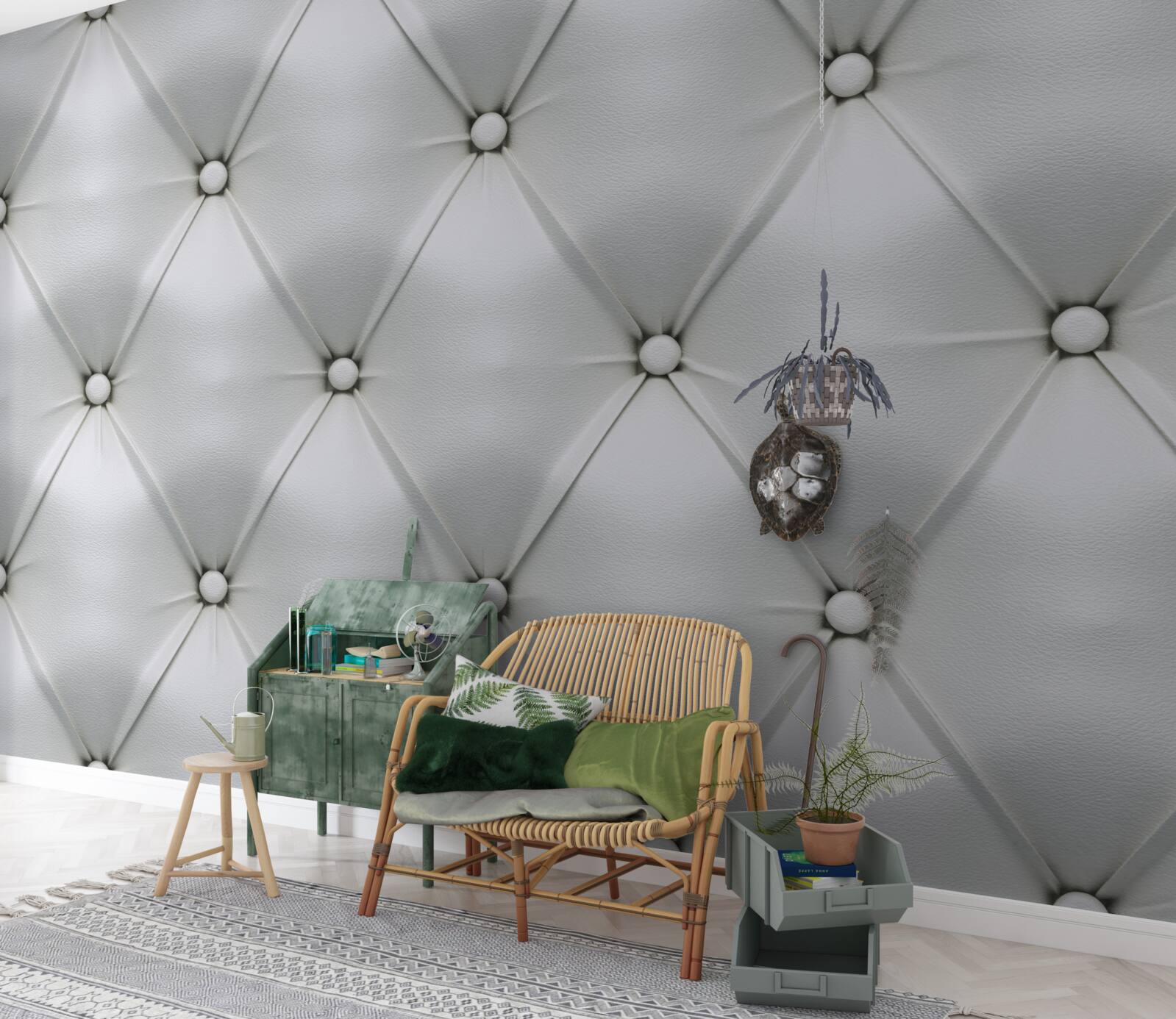 Fotobehang textuur van stof met parelmoeren inzetstukken