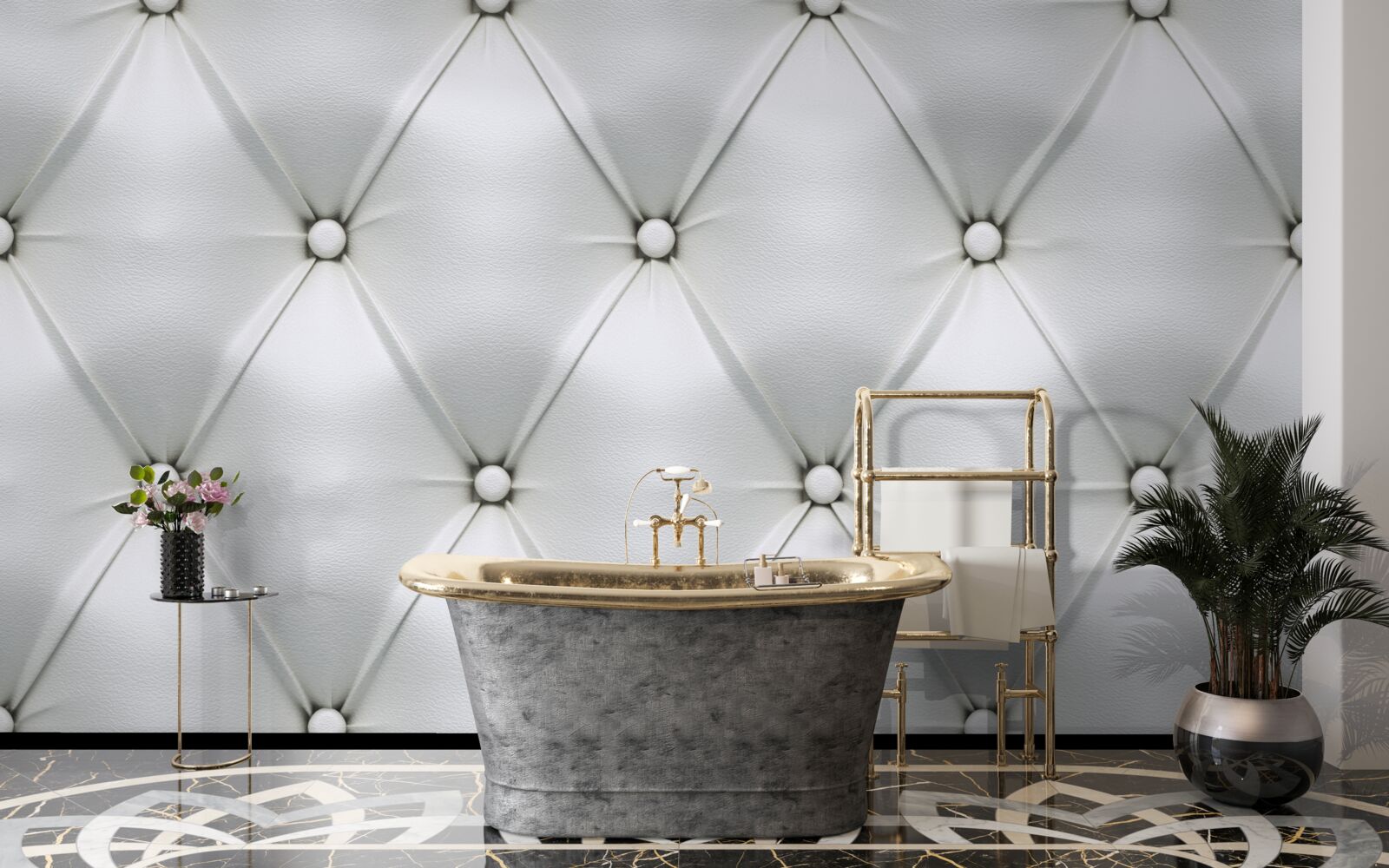 Fotobehang textuur van stof met parelmoeren inzetstukken