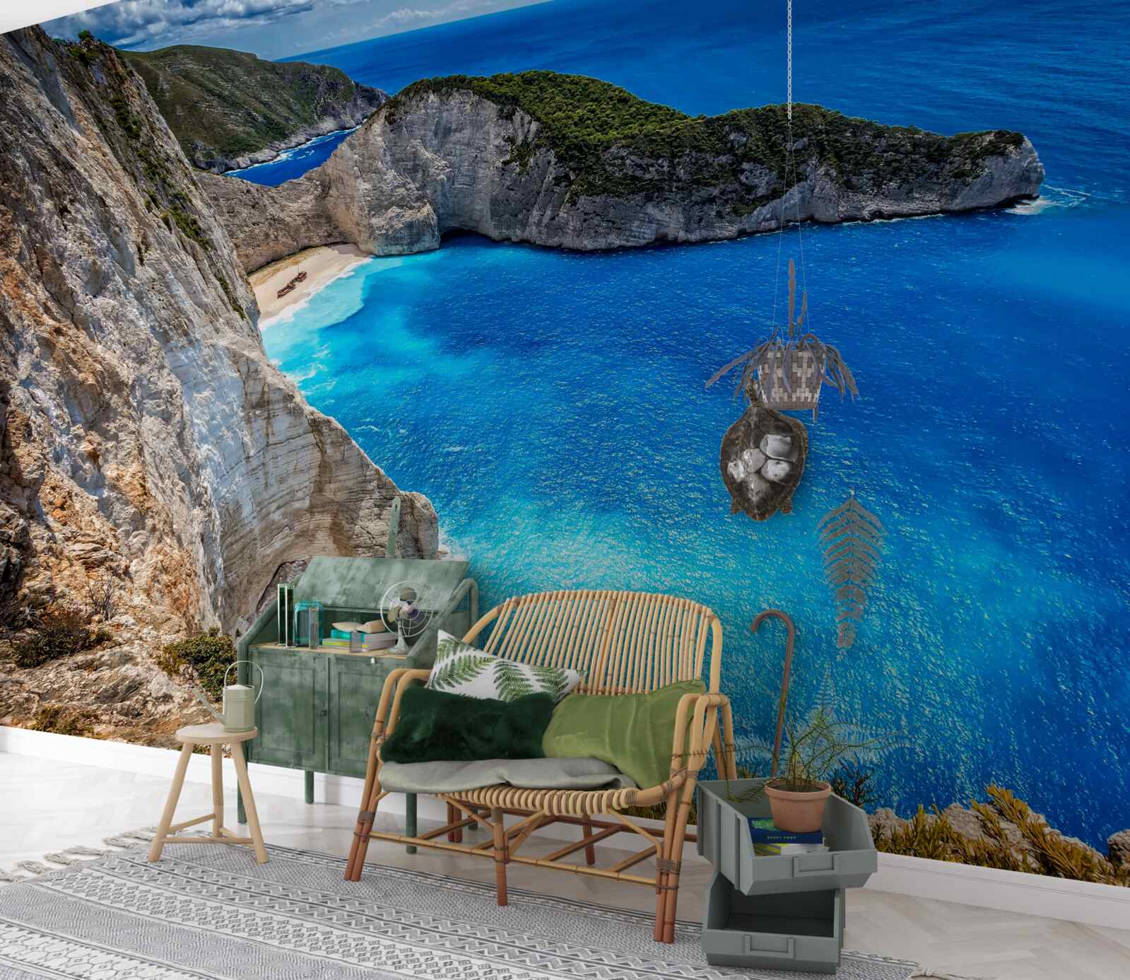 Fotobehang hagelwitte stranden en turquoise wateren aan de voet van de bergen