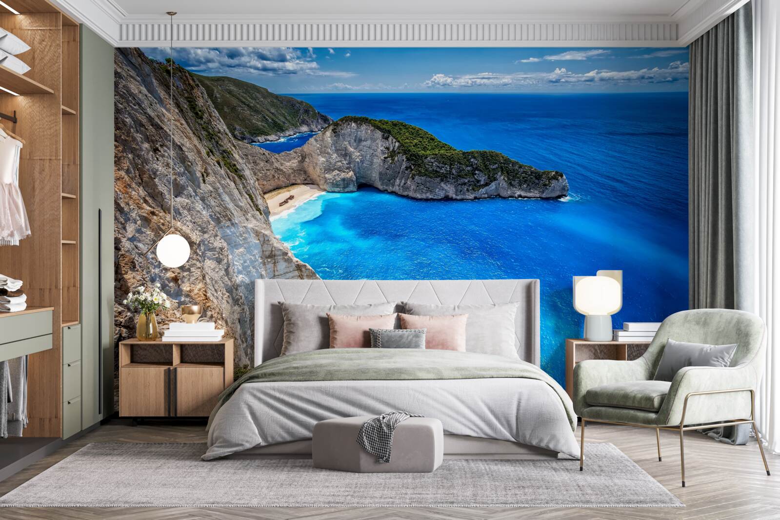 Fotobehang hagelwitte stranden en turquoise wateren aan de voet van de bergen