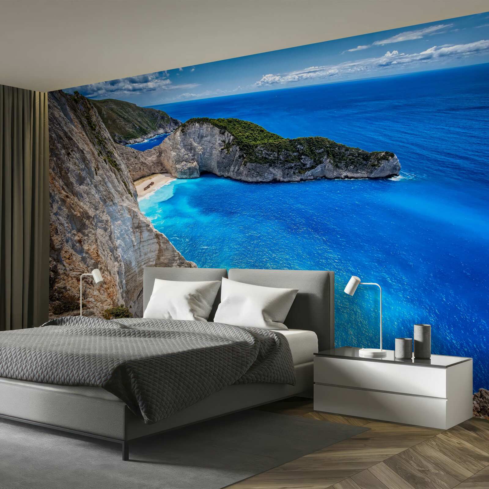 Fotobehang hagelwitte stranden en turquoise wateren aan de voet van de bergen