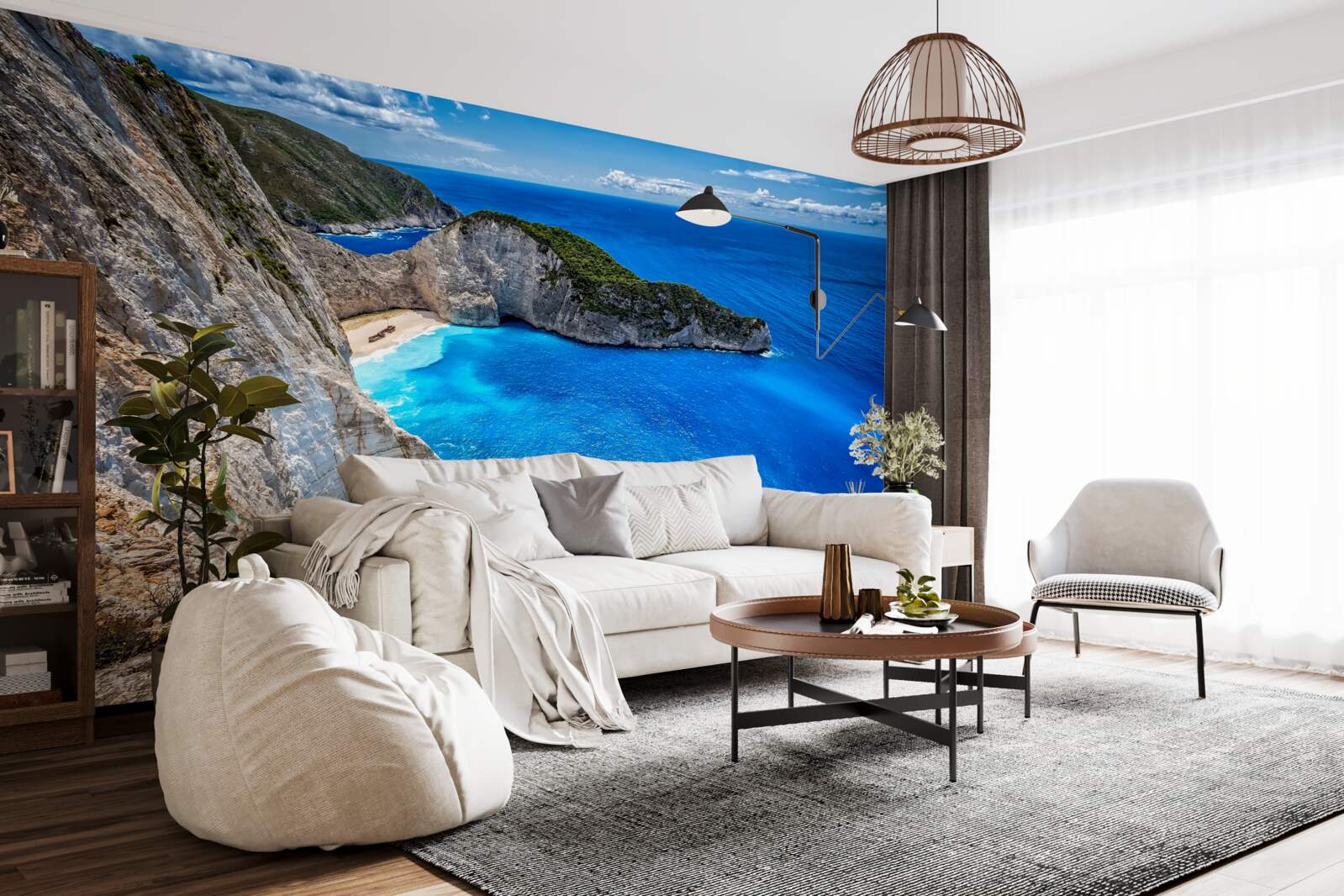 Fotobehang hagelwitte stranden en turquoise wateren aan de voet van de bergen