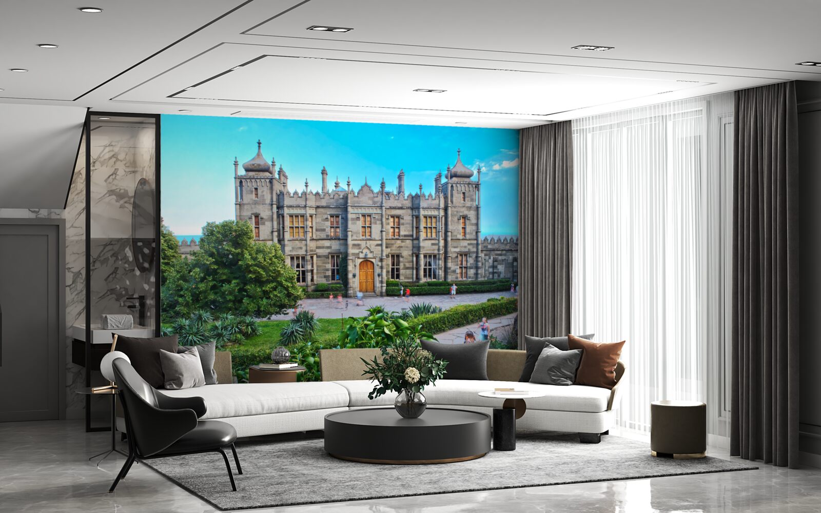 Fotobehang vorontsov paleis met een tuin op de binnenplaats