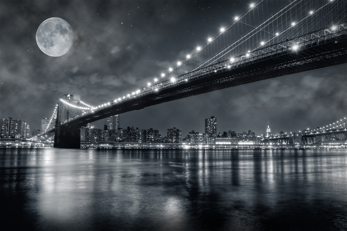 Fotobehang nacht en de verlichte Manhattan Bridge
