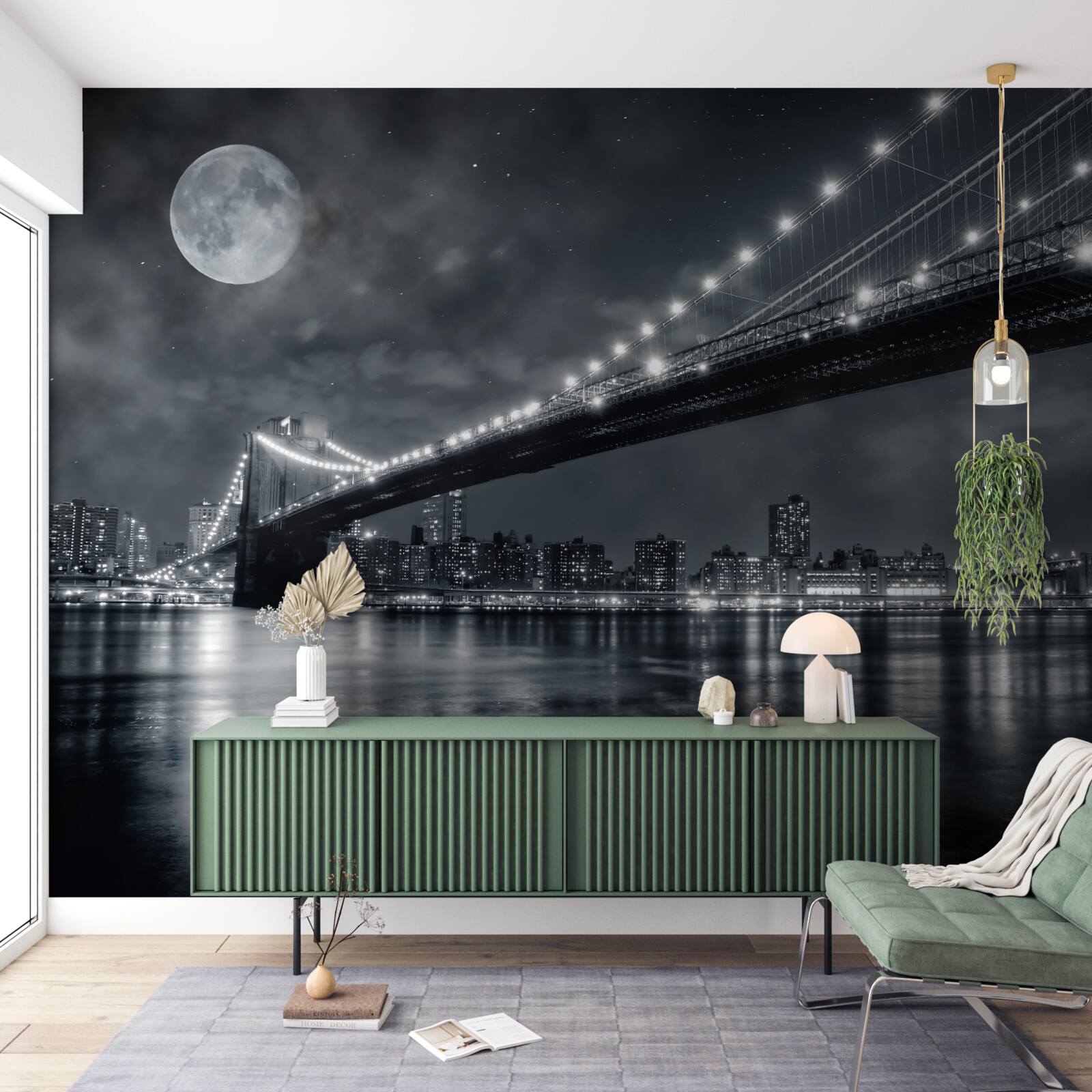 Fotobehang nacht en de verlichte Manhattan Bridge