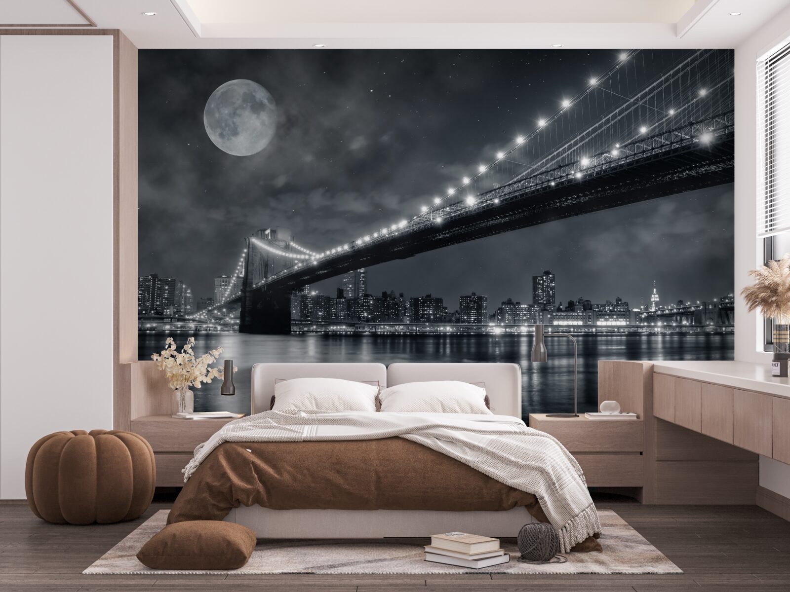 Fotobehang nacht en de verlichte Manhattan Bridge