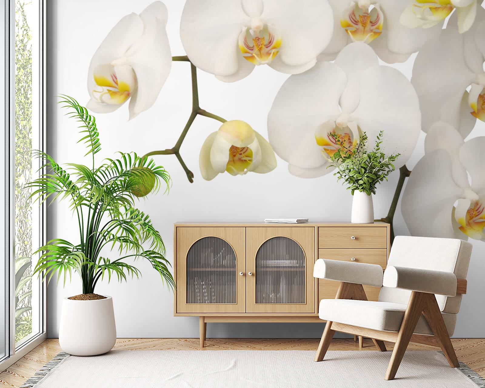 Fotobehang hangende orchideeën met witte bloemen