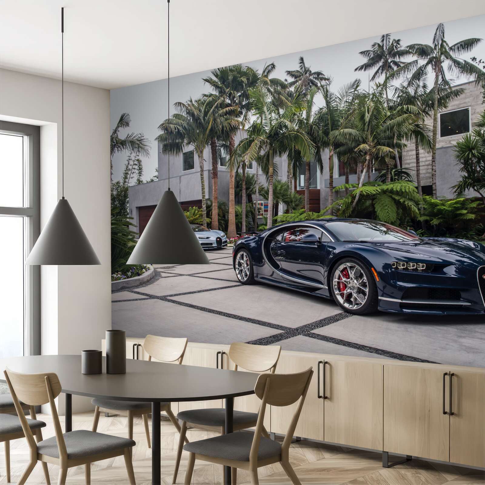 Fotobehang luxe sportwagens stonden voor de woning