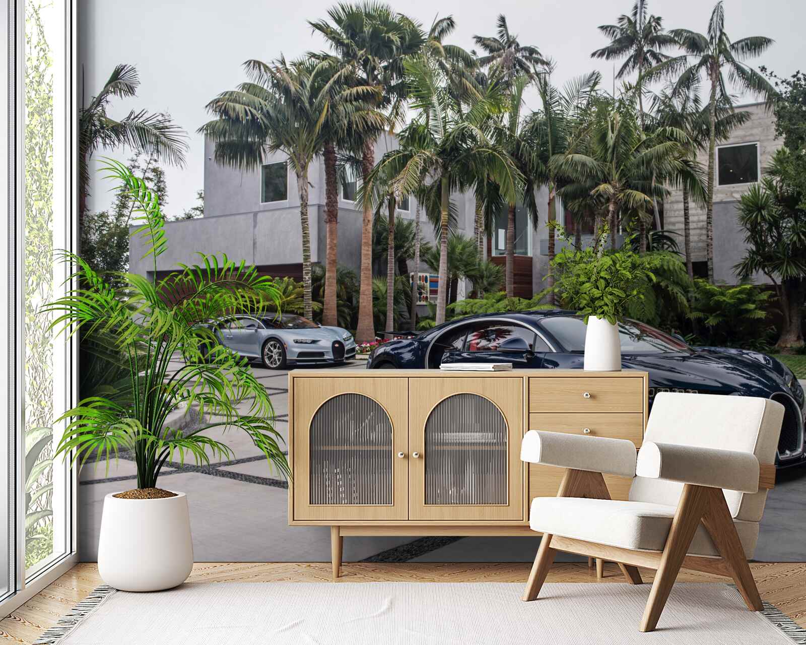 Fotobehang luxe sportwagens stonden voor de woning