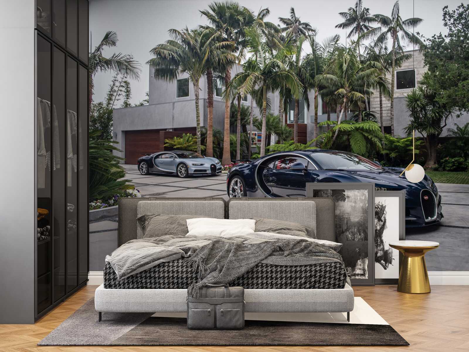 Fotobehang luxe sportwagens stonden voor de woning