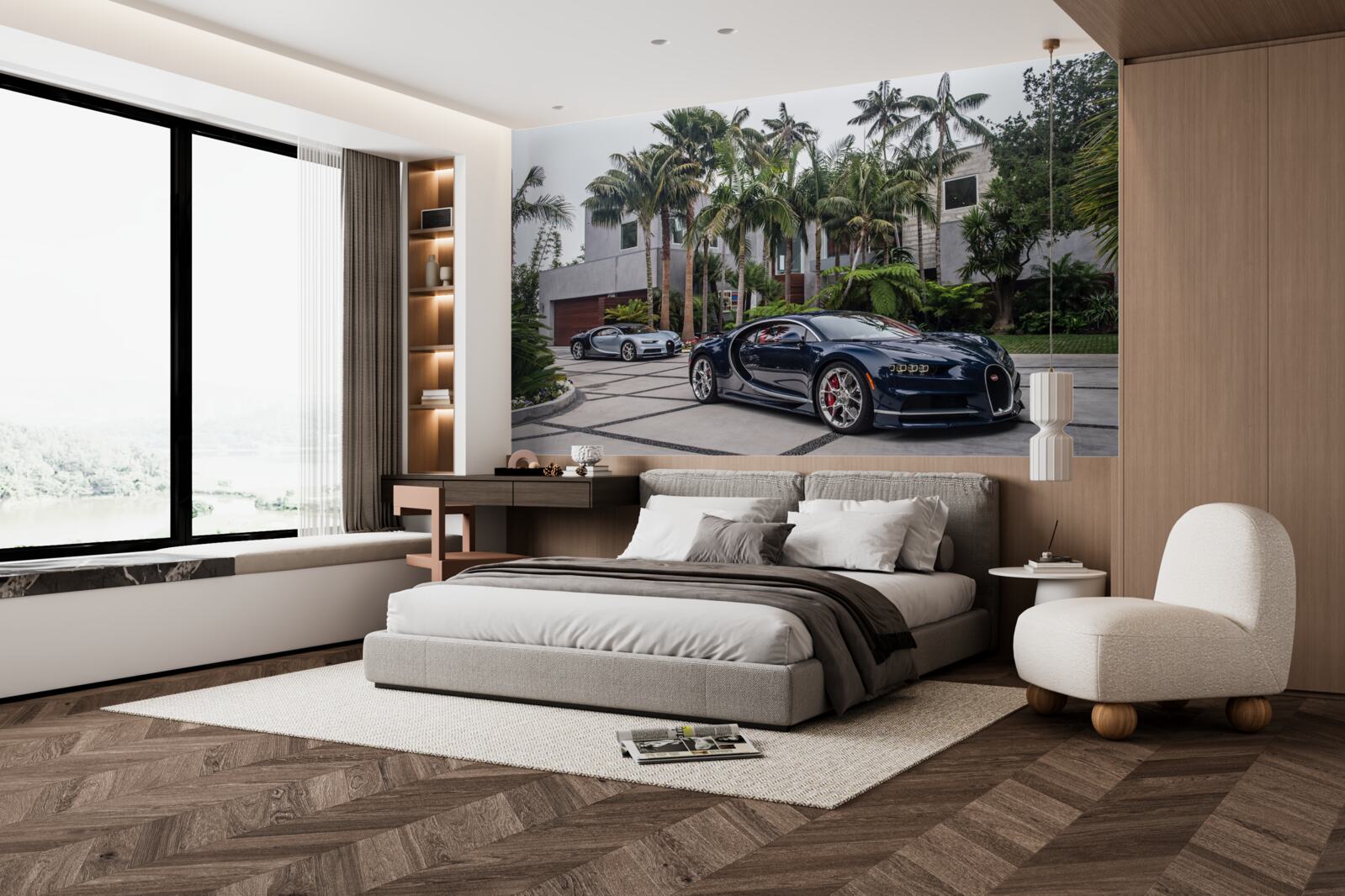 Fotobehang luxe sportwagens stonden voor de woning