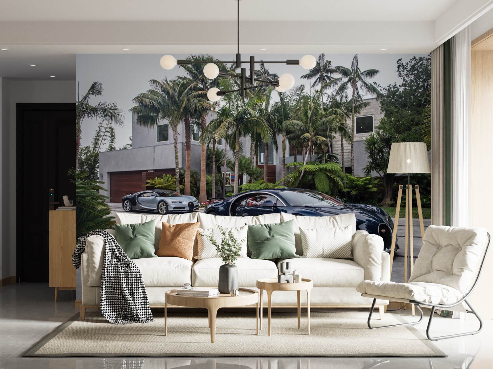 Fotobehang luxe sportwagens stonden voor de woning