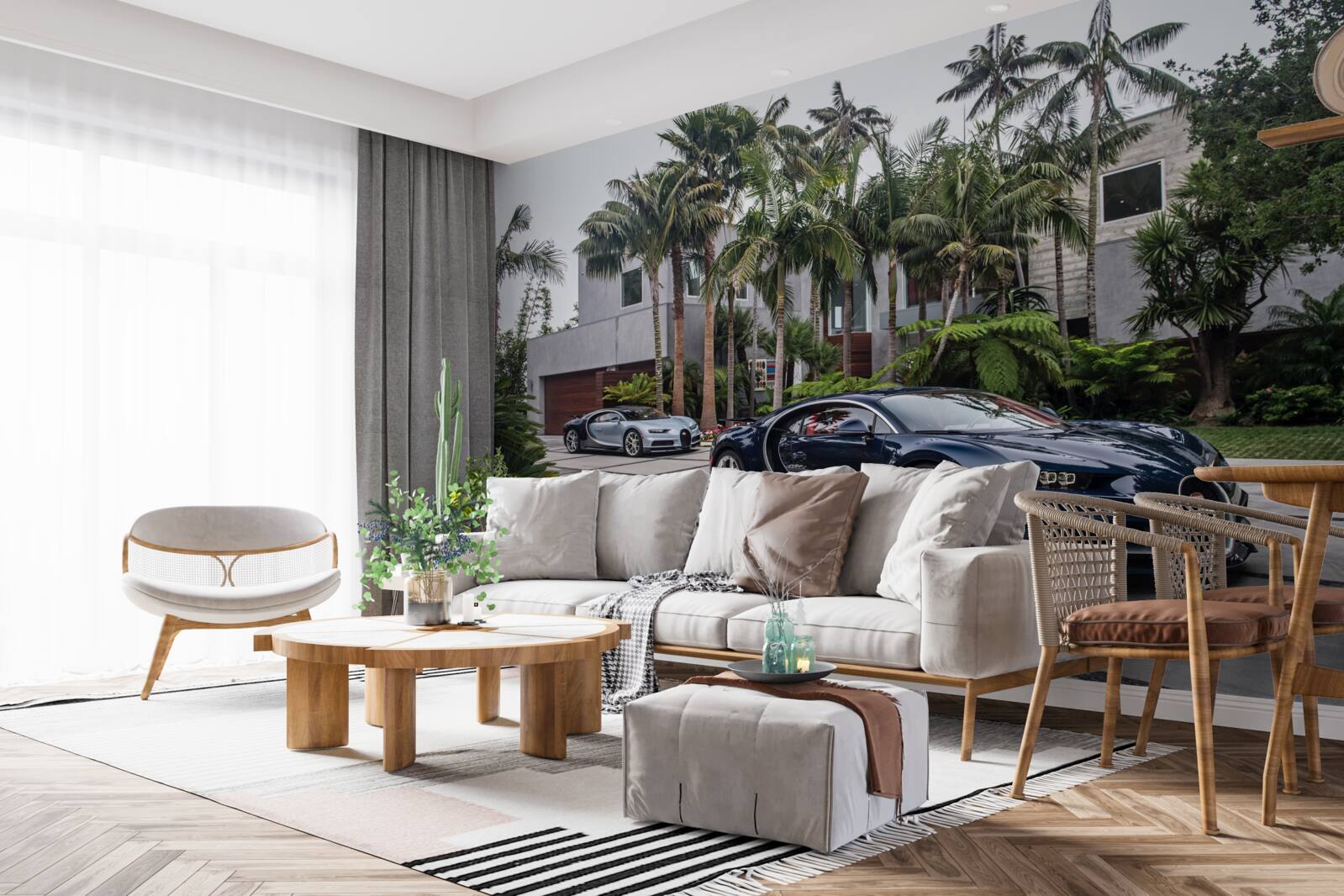 Fotobehang luxe sportwagens stonden voor de woning