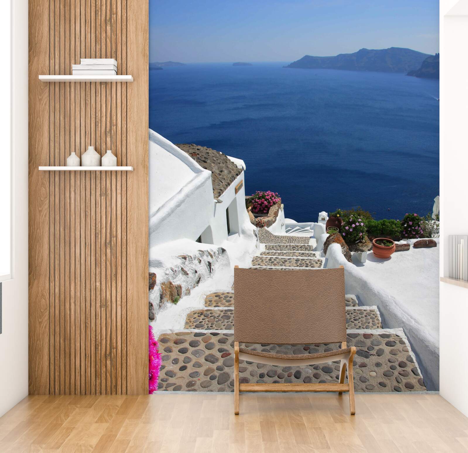 Fotobehang trappen naar de zee en de promenade in griekenland