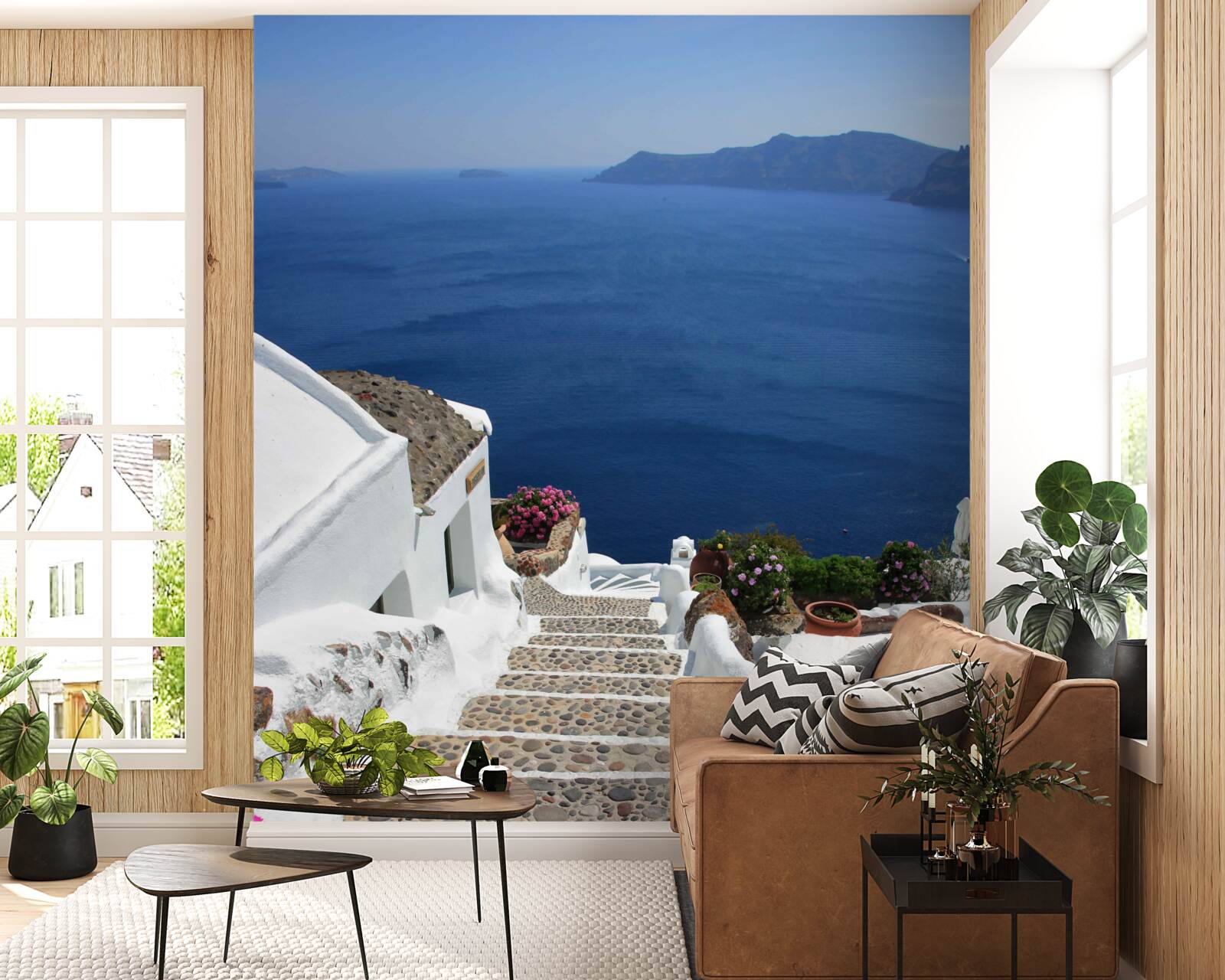 Fotobehang trappen naar de zee en de promenade in griekenland