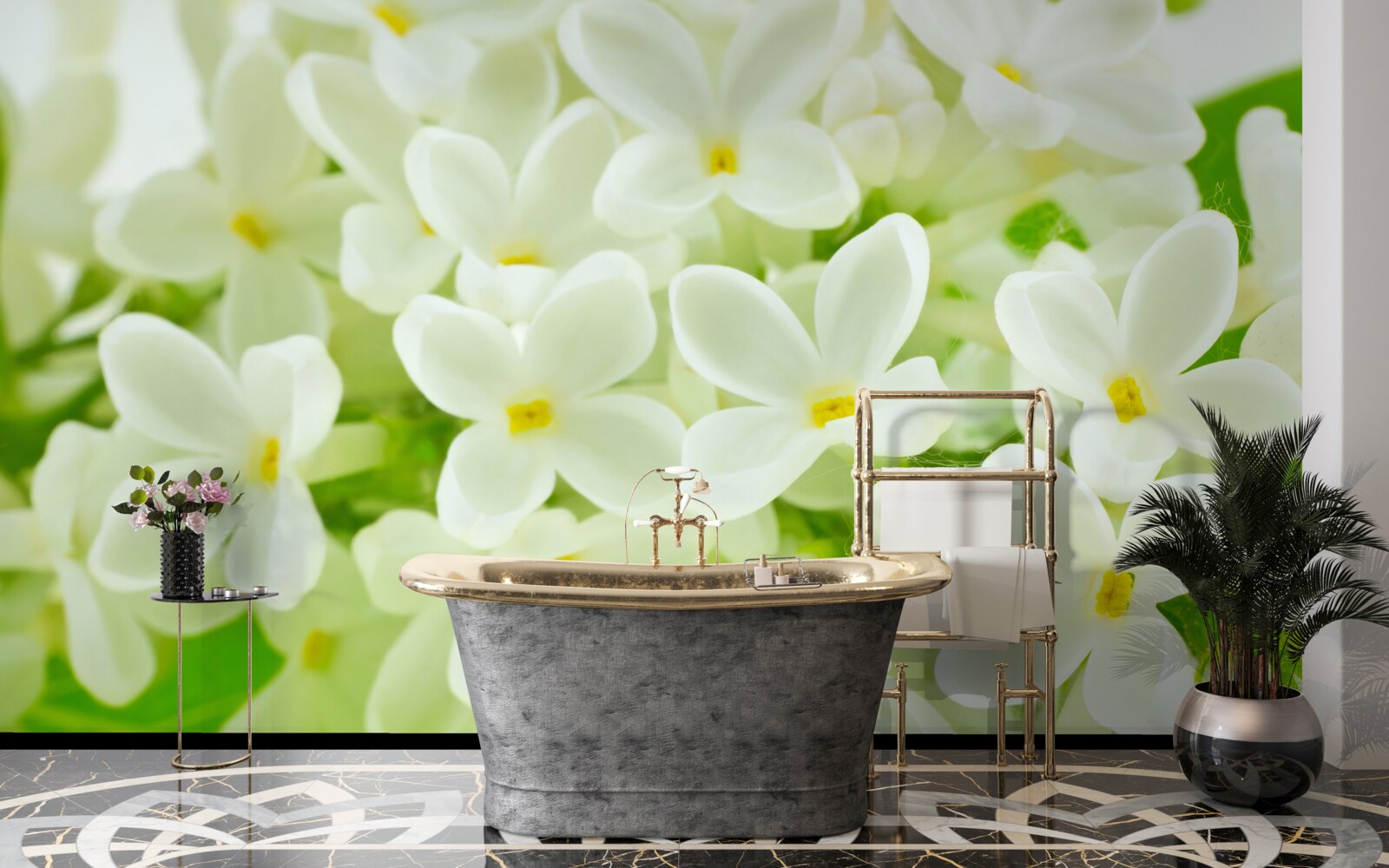 Fotobehang sneeuwwitte bloemen die de boom overvloedig bedekken